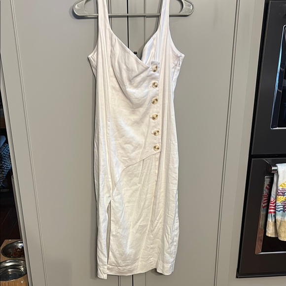 By Anthropologie Sleeveless Square-Neck Linen Button Wrap Midi Dress $178 - Picture 4 of 9